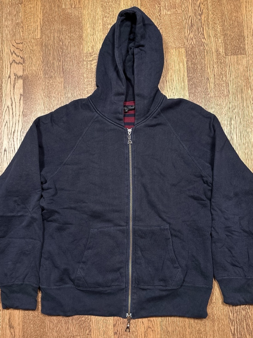 Vintage Beams Hearts Thermal Waffle Lined Blue Full Zip Hoodie Mens Medium